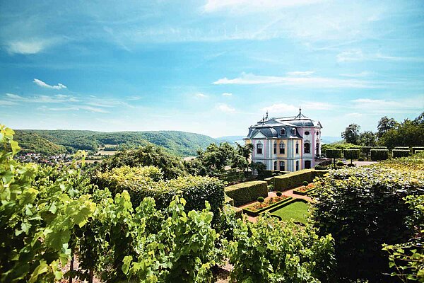 Dornburger Schlösser auf grüner Anhöhe über dem Saaletal