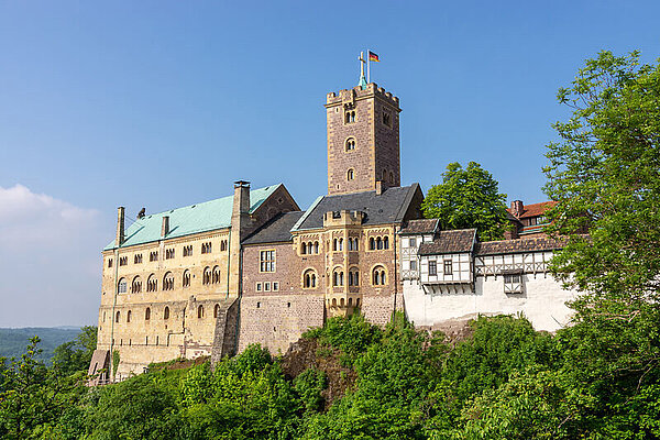 Blick auf die Wartburg gebaut in verschiedenen architektonischen Phasen