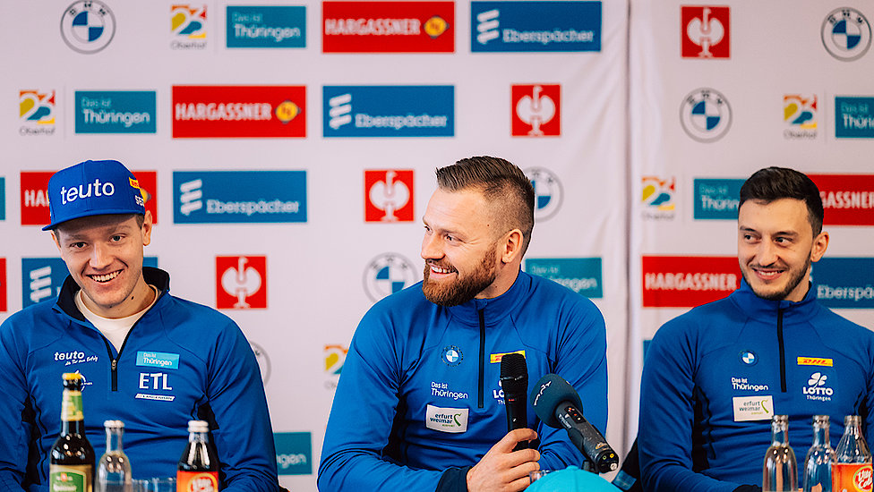 Pressekonferenz mit den Rennrodlern Max Langenhan, Toni Egert und Sascha Benecken